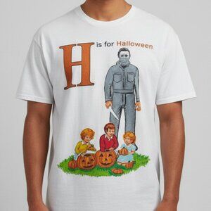 Michael Myers H Is For‎ Halloween Horror Alphabet Tee Shirt Adult Size L White